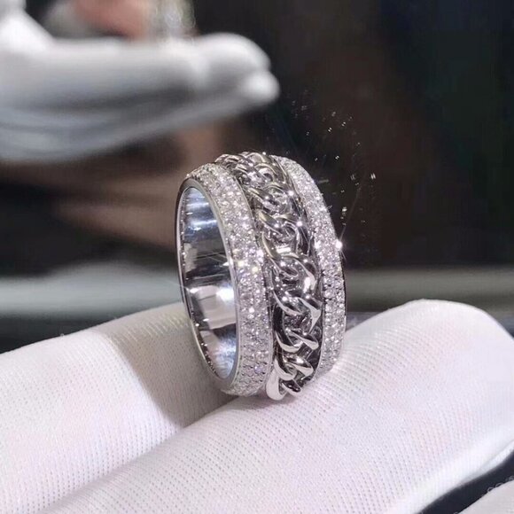 💍925 Silver Plated Three  Promise Anillos Fashio Luxury Eternity Ring,UNVN12296 - Picture 3 of 6